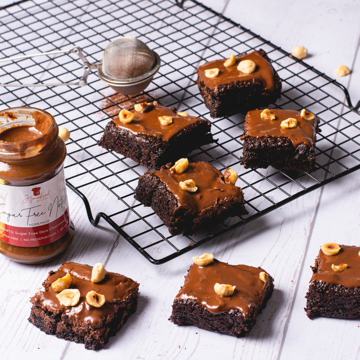 Dark Chocolate & Hazelnut Brownies with our in house Sugar Free Nutella