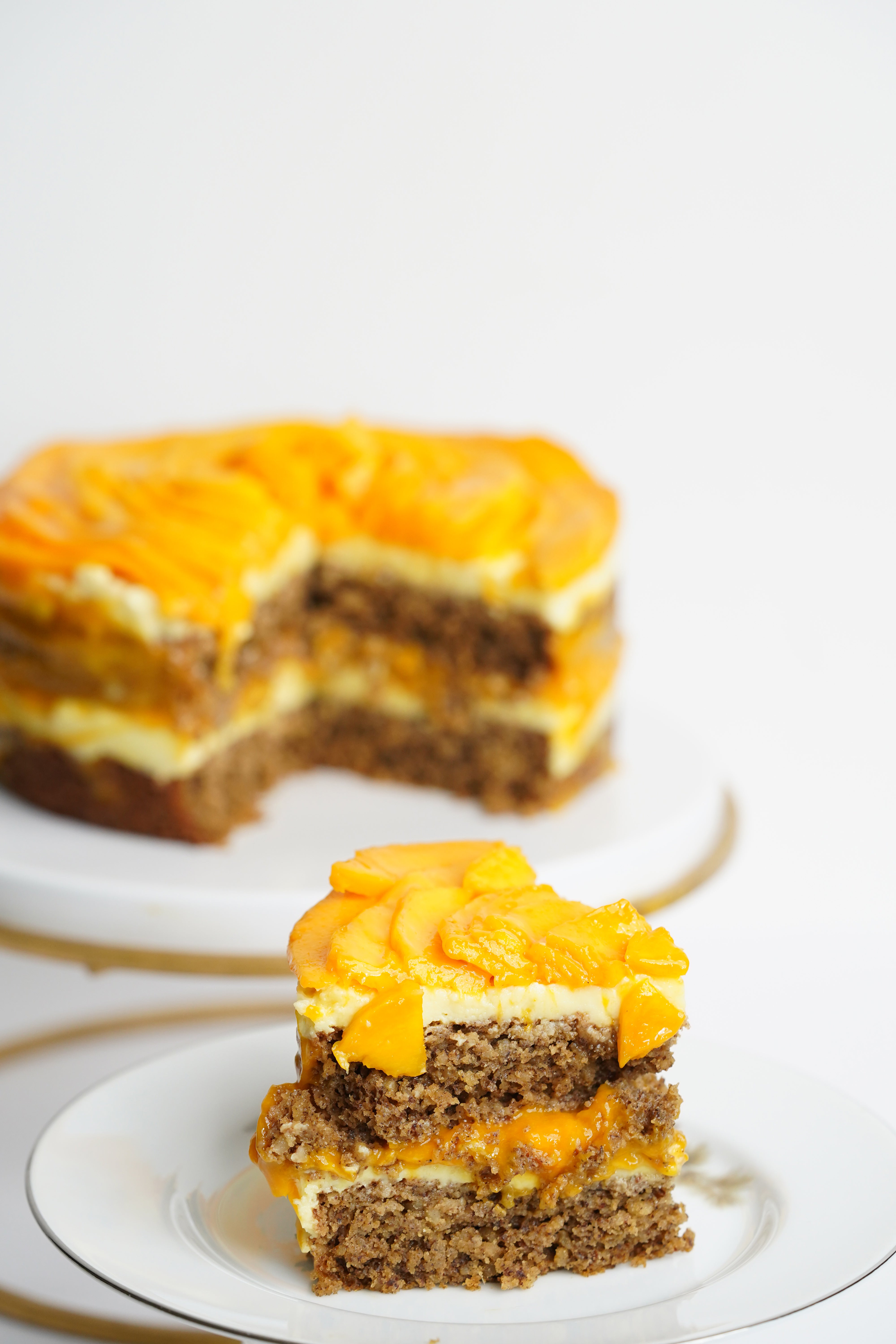 Layered Mango & Vanilla Custard Cake