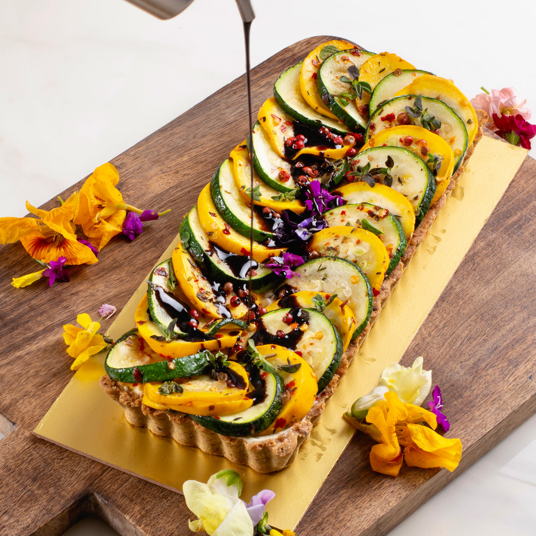 Zucchini Tart with Cream Cheese & Balsamic Reduction