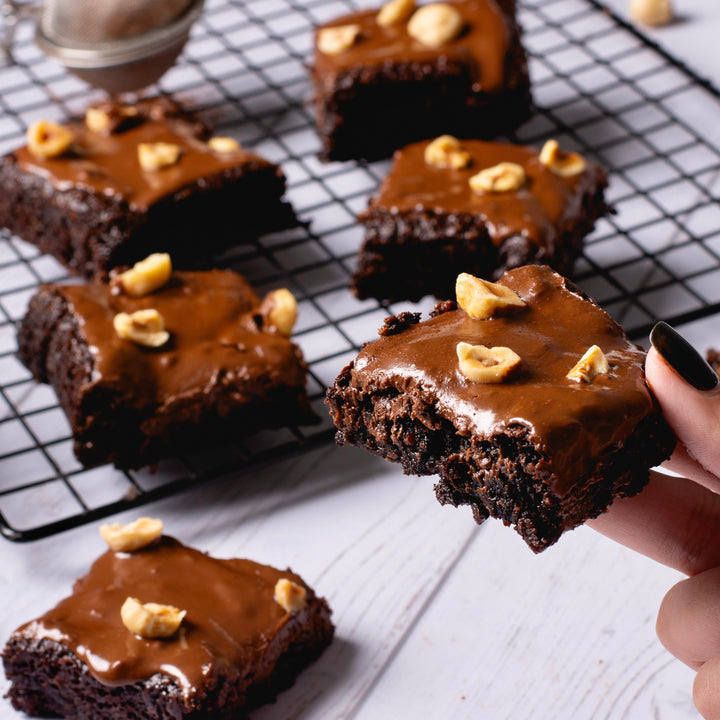 Dark Chocolate & Hazelnut Brownies with our in house Sugar Free Nutella