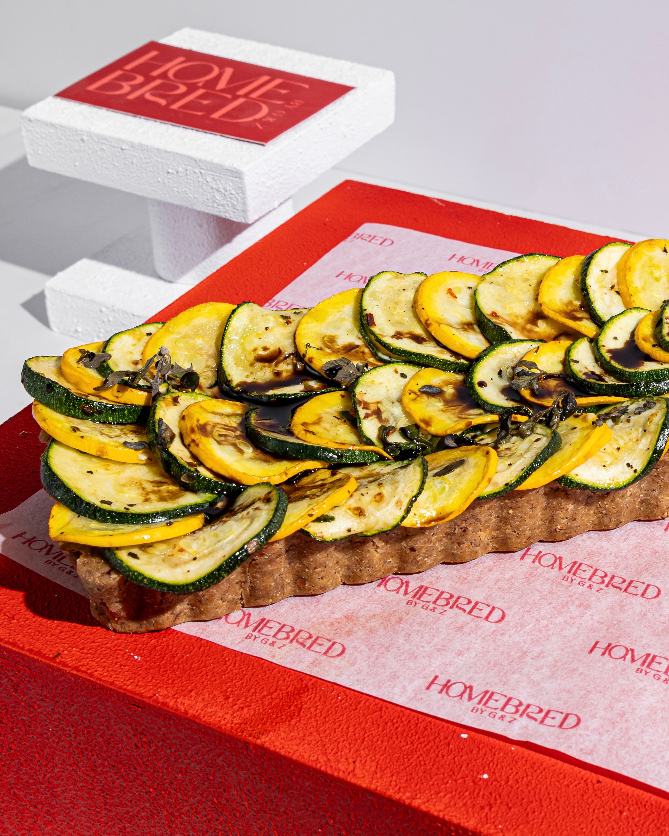 Zucchini Tart with Cream Cheese & Balsamic Reduction